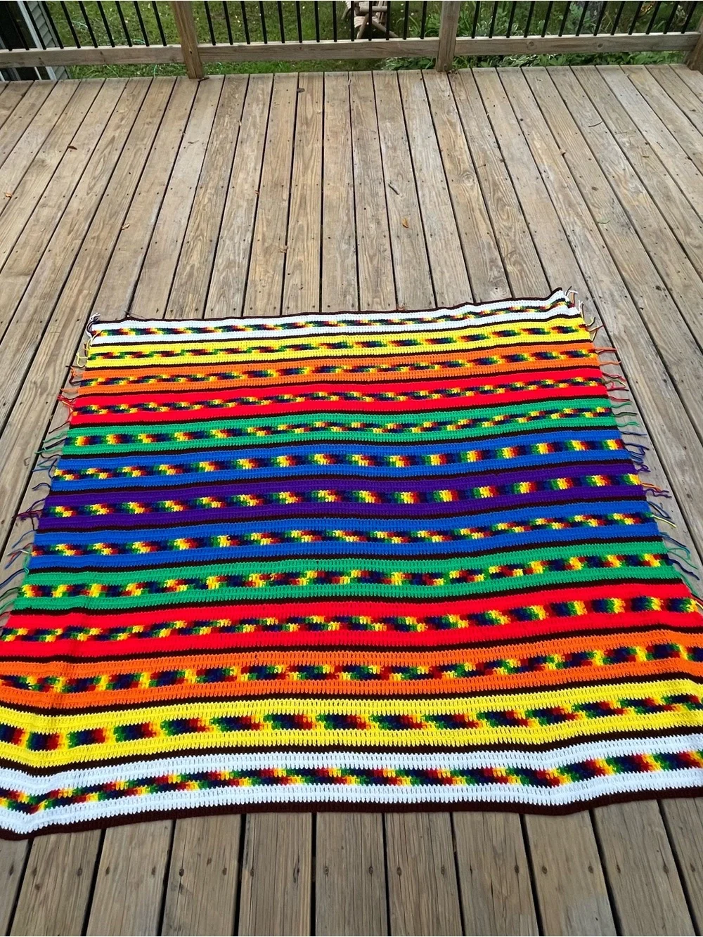 Handmade Multicolor Striped Crochet Throw Blanket - Vibrant Rainbow Accent